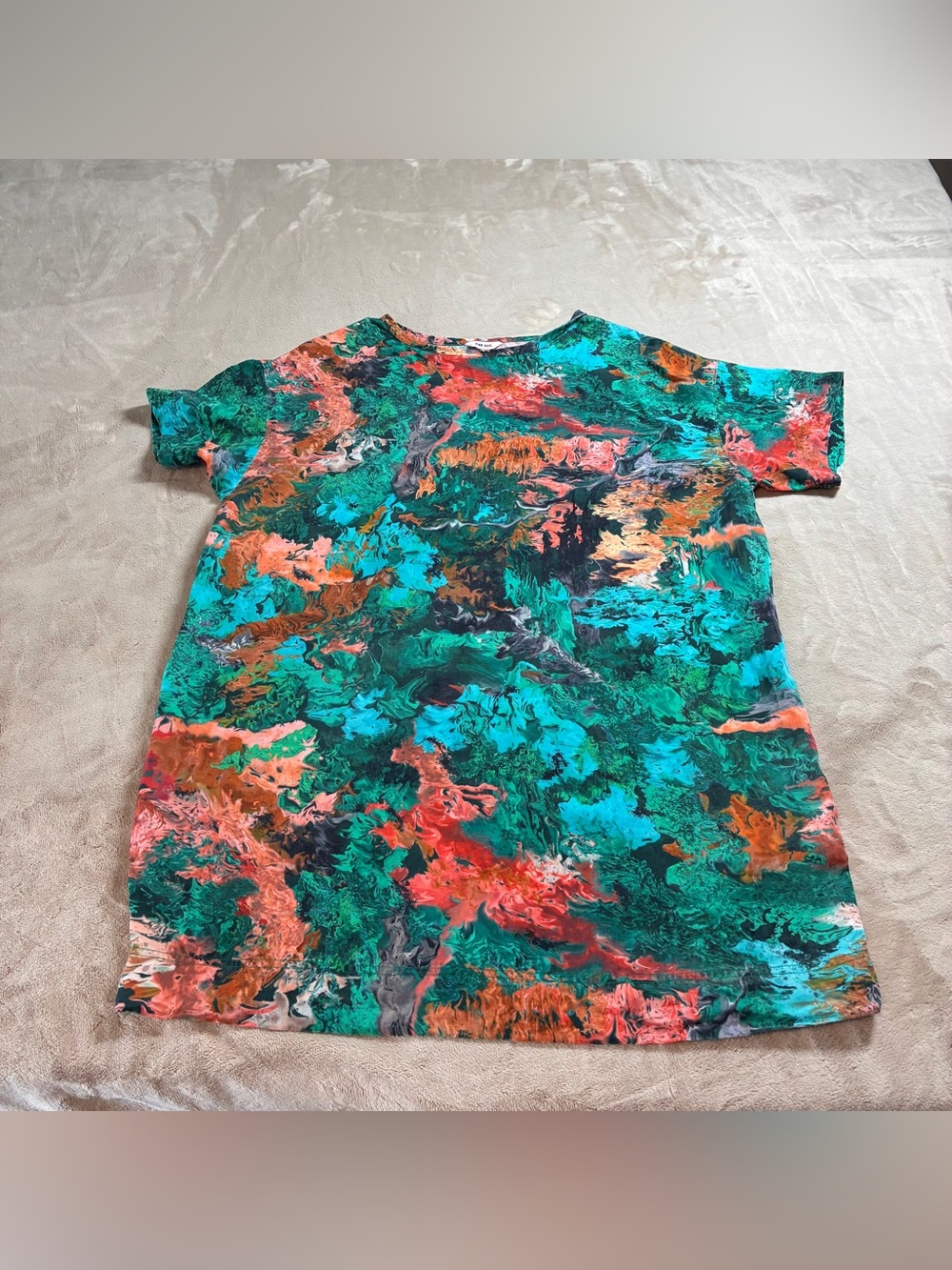 The Kit Maya T Shirt Dress Ocean Blur Abstract Art w/ Pockets Shift Women's M